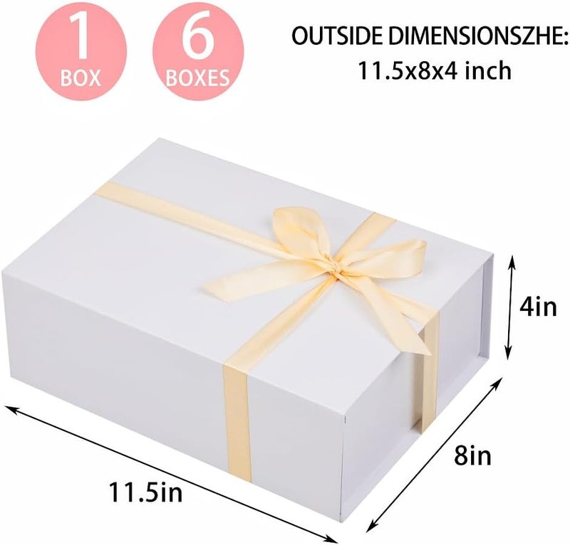 UoeRing 6 Pack White Gift Box 11.5x8x4 inch Luxury Gift Box for Presents with Magnetic Lid Collapsible,Birthday,Bridesmaid Proposal,Contains Card, Ribbon, Tissue Paper,Shredded Paper Fille - Image 2